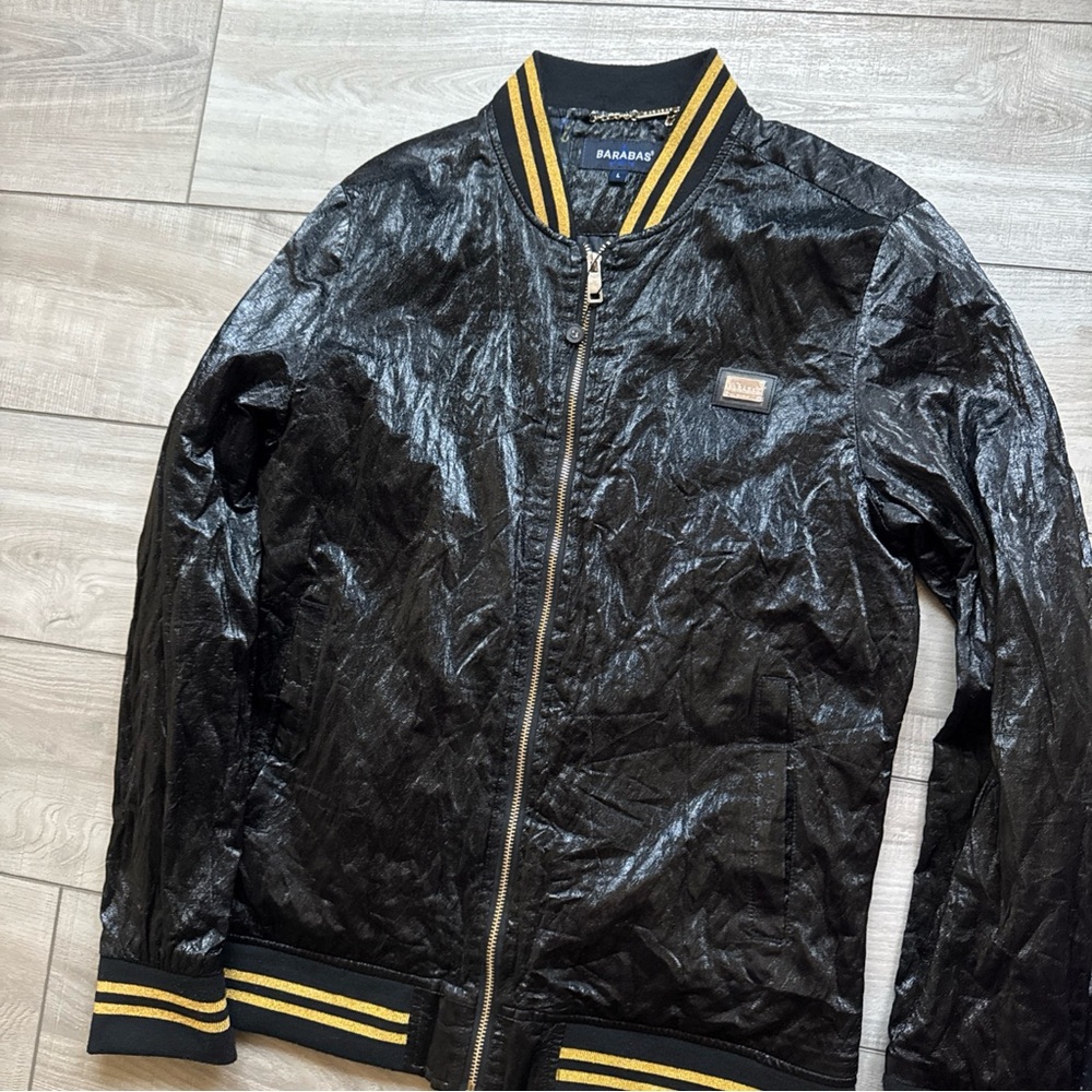 BARABAS Drip Black/Gold Shiny Sparkly Full Zip Bomber Jacket Lined textured